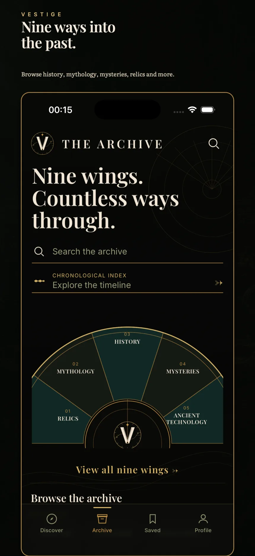 The Vestige Archive with nine historical subject areas